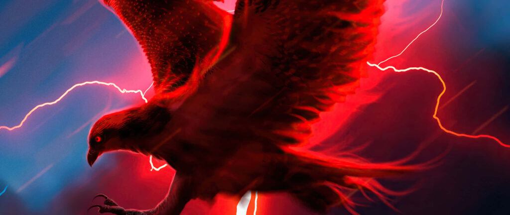 Majestic Eagle Wallpaper: Electrifying Flight with Red Lightning
