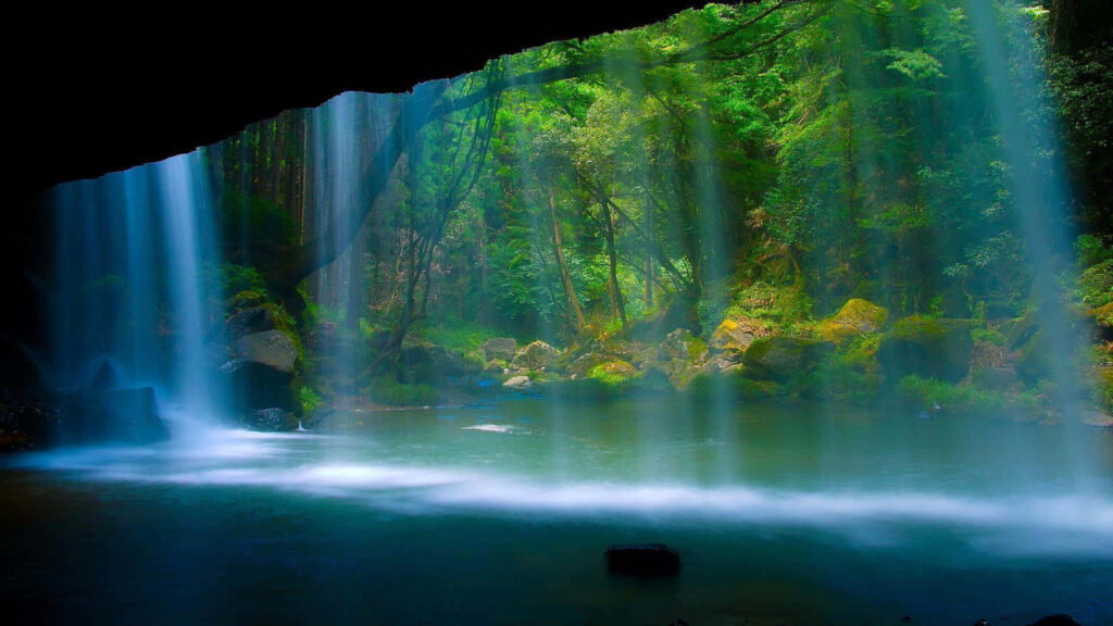Majestic Forest Waterfall Wallpaper: Serene Nature Background