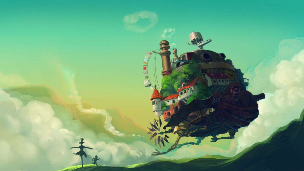 Majestic Fortress: Enchanting Castle in Howl's Moving Fantasy Wallpaper