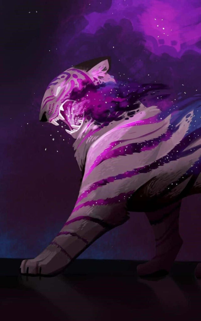 Majestic Tiger Galaxy Wallpaper: Cosmic Swirl of Purple & Pink