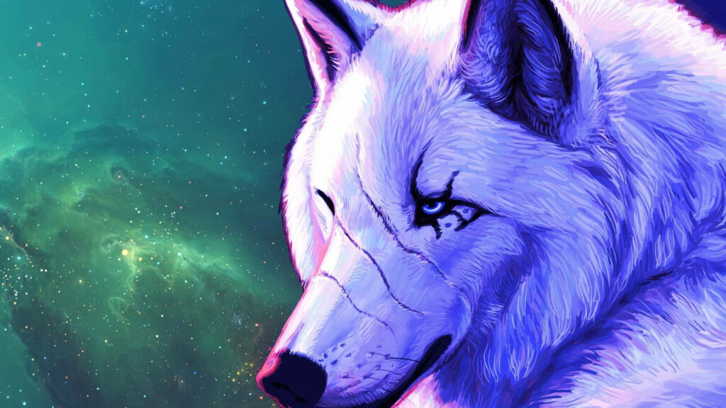 Majestic Galaxy Wolf Wallpaper: Celestial Cosmic Background Art