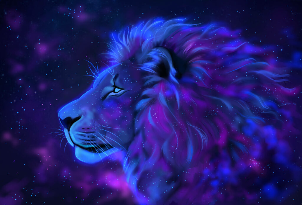 Majestic Lion Cosmic Galaxy Wallpaper: Ethereal Digital Art