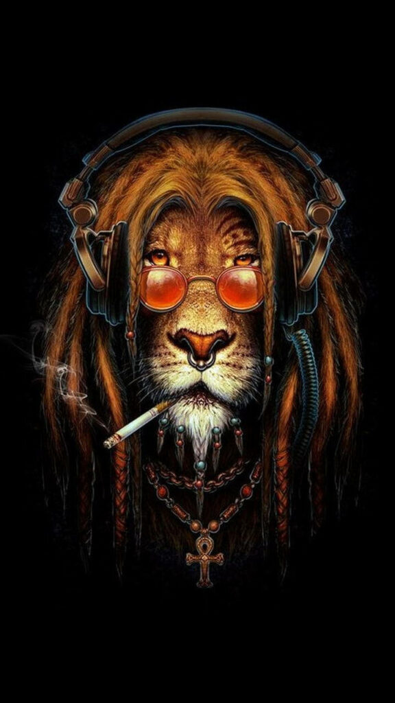 Reggae Lion Wallpaper: Cool Dreadlocks & Headphones Design