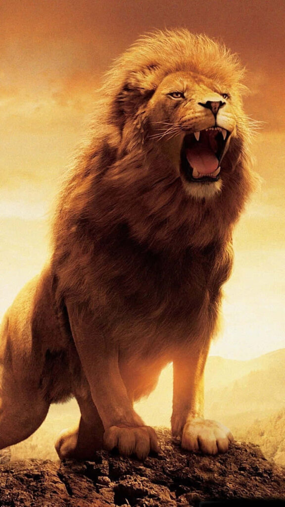 Majestic Roaring Lion Wallpaper on Golden Background - Wild Strength