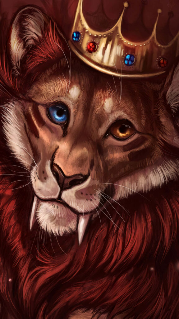 Majestic Lion Wallpaper with Regal Crown and Mystical Eyes