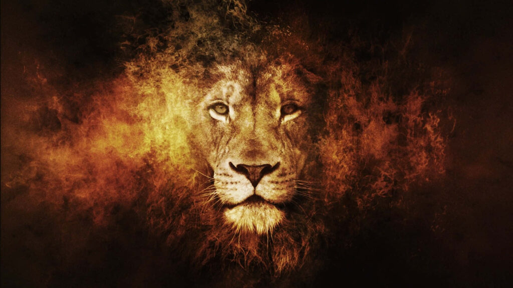 Majestic Male African Lion Wallpaper: Fierce Flame Design