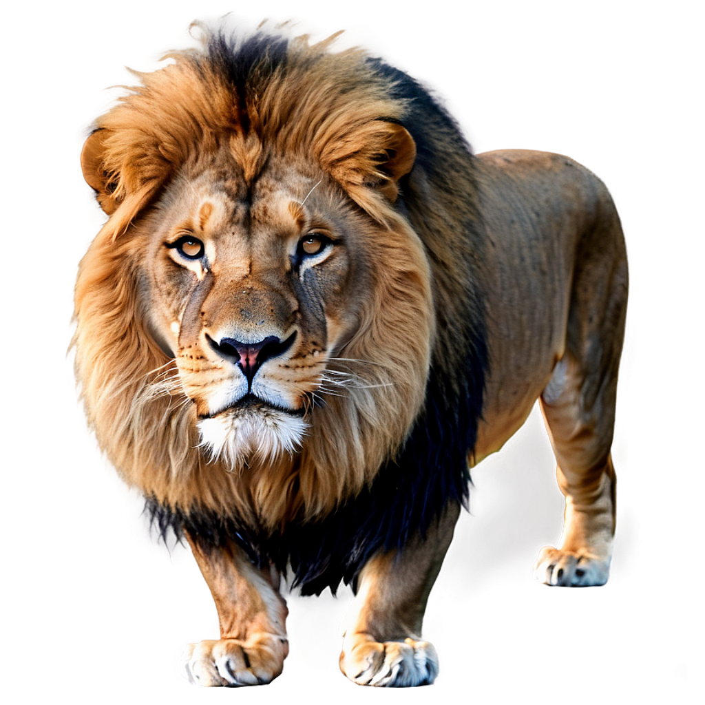 Regal Lion Wallpaper: Majestic Mane & Intense Gaze in Blurred Background