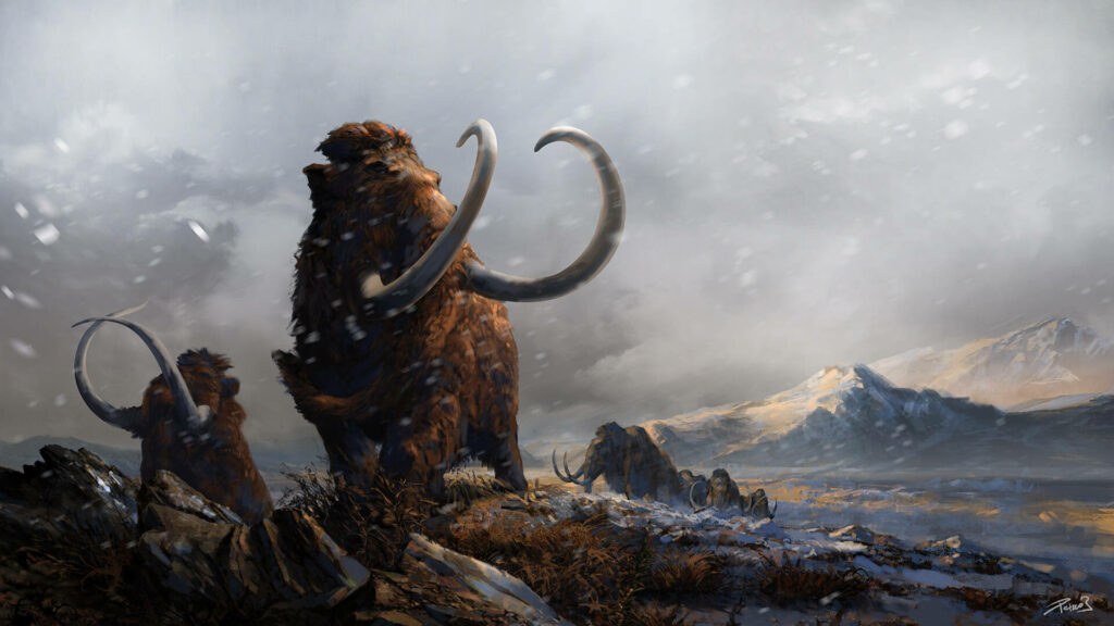 Majestic Mammoth in Snowy Landscape | Prehistoric Wallpaper Art