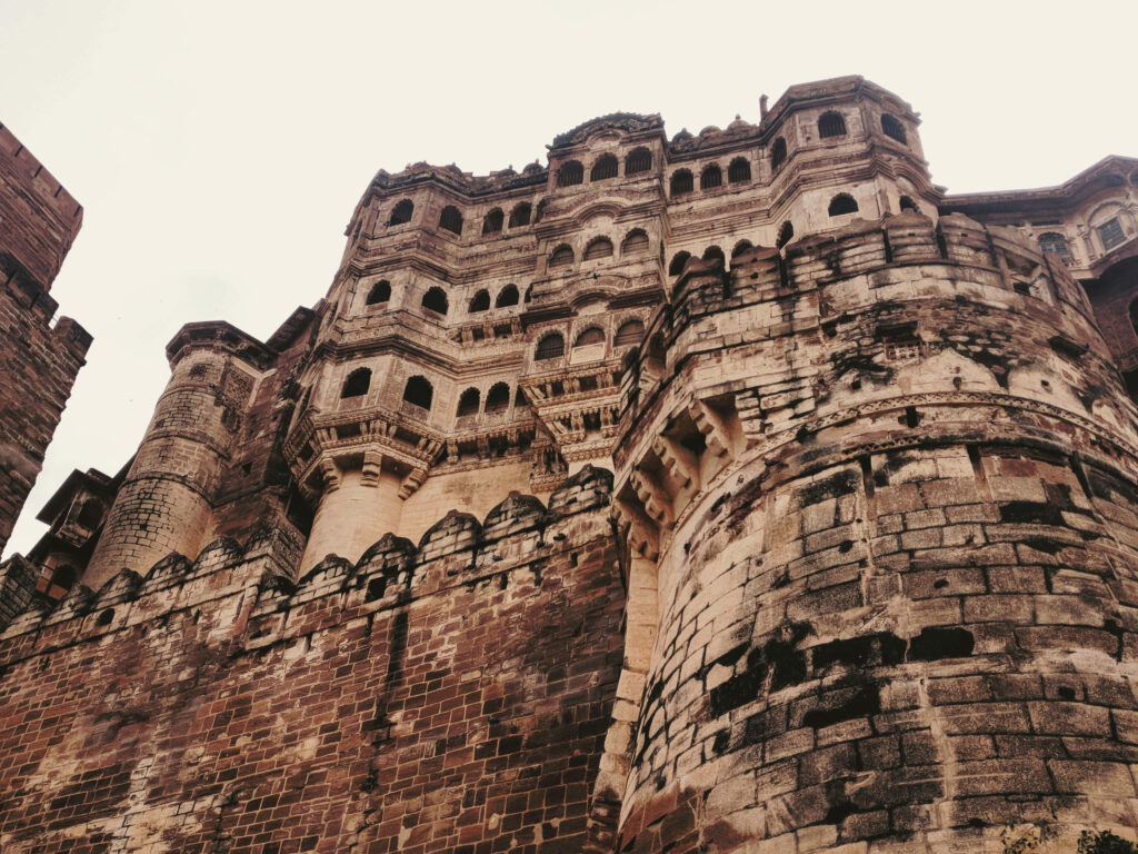 Mehrangarh Fort stone walls and intricate architecture showcasing Rajasthan heritage wallpaper background