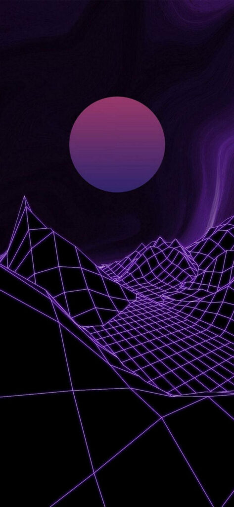 Enchanting 3D Phone Background: Mesmerizing Pink and Purple Gridscape with Matching Moon Wallpaper