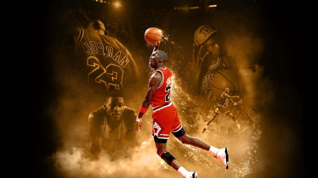 Legends Collide: Michael Jordan's Epic Dunk Immortalized in NBA 2K Fan Art Wallpaper