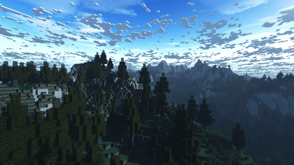 Majestic Scenery: A Verdant Forest Bathed in Minecraft's Azure Skies Wallpaper