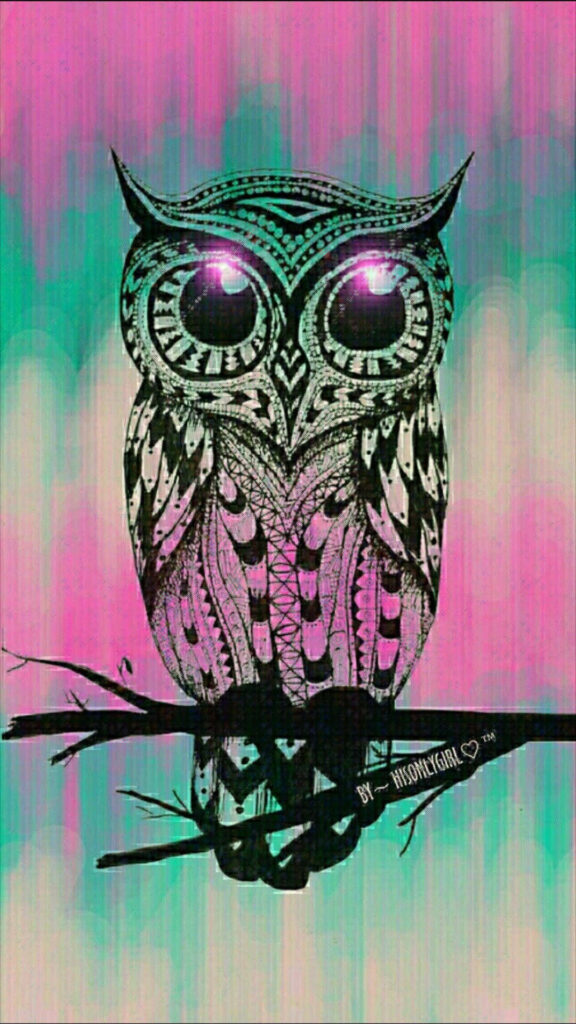 Majestic Owl Tribal Wallpaper - Vibrant Pink, Teal, Purple Design