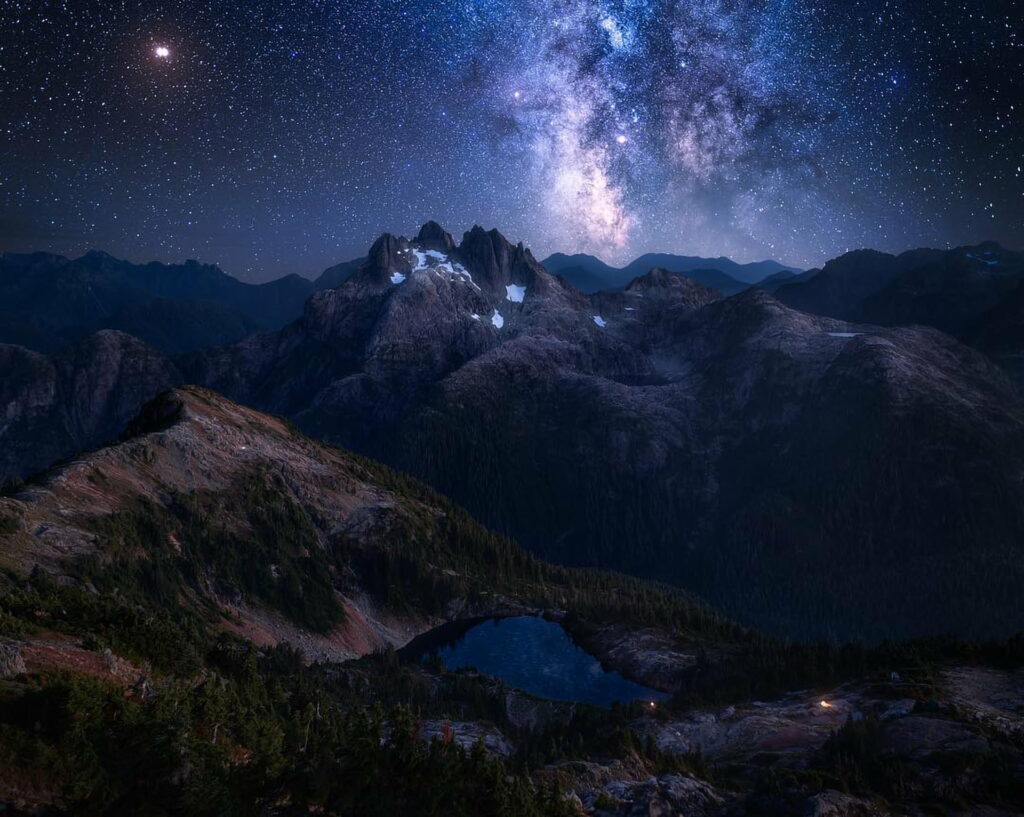 Majestic Mountain Serenity: A Breathtaking Nighttime Landscape in HD Wallpaper