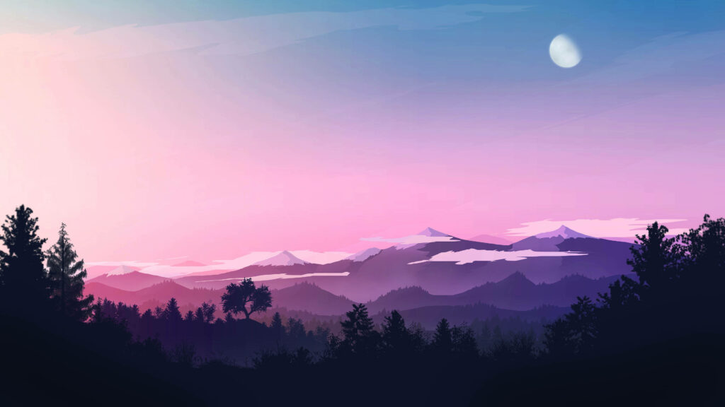 Majestic Purple Skies: Captivating HD Design Artwork Showcasing a Breathtaking Mountain Vista Wallpaper