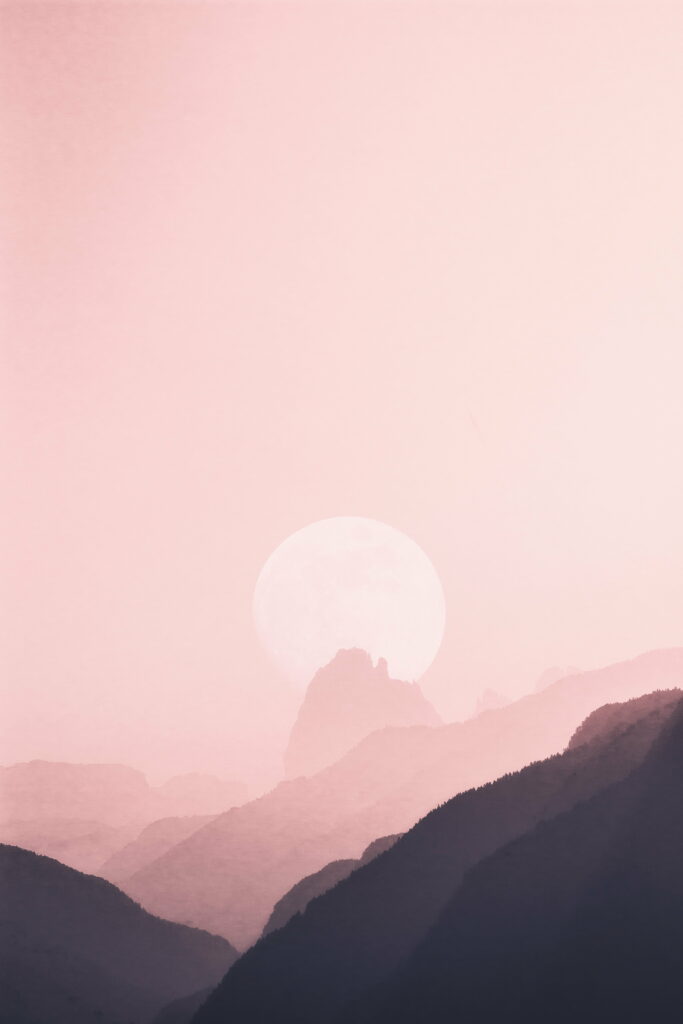 Majestic Moonlit Mountains: Captivating Pink Outlines for Your HD Phone Wallpaper Background