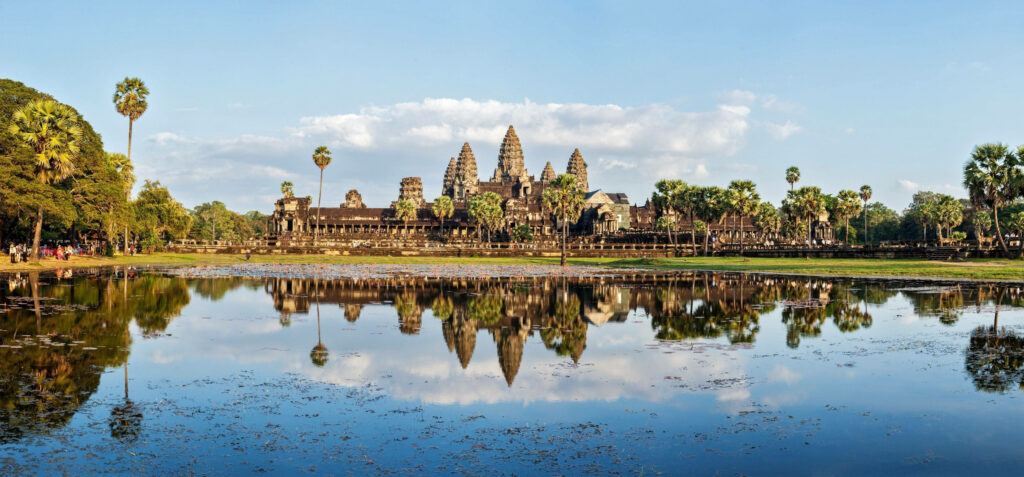 Enchanting Reflections: Angkor Wat's Majestic Water Mirror - Captivating Desktop Wallpaper