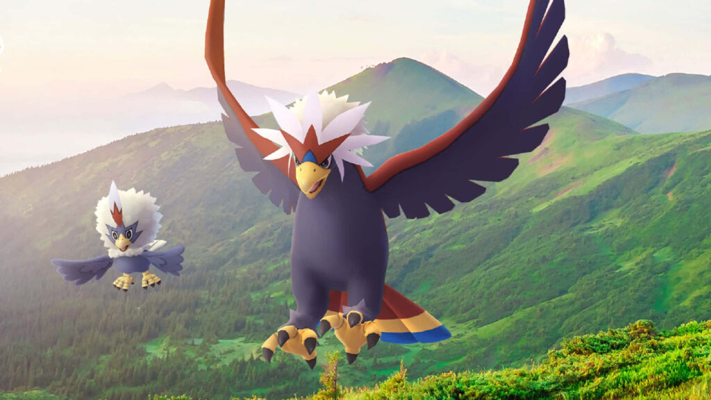 Majestic Rufflet & Braviary 3D Wallpaper Over Green Mountains