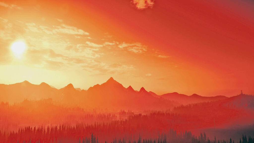 Beautiful sunset wallpaper from Far Cry 5 – vibrant landscape with red and yellow hues