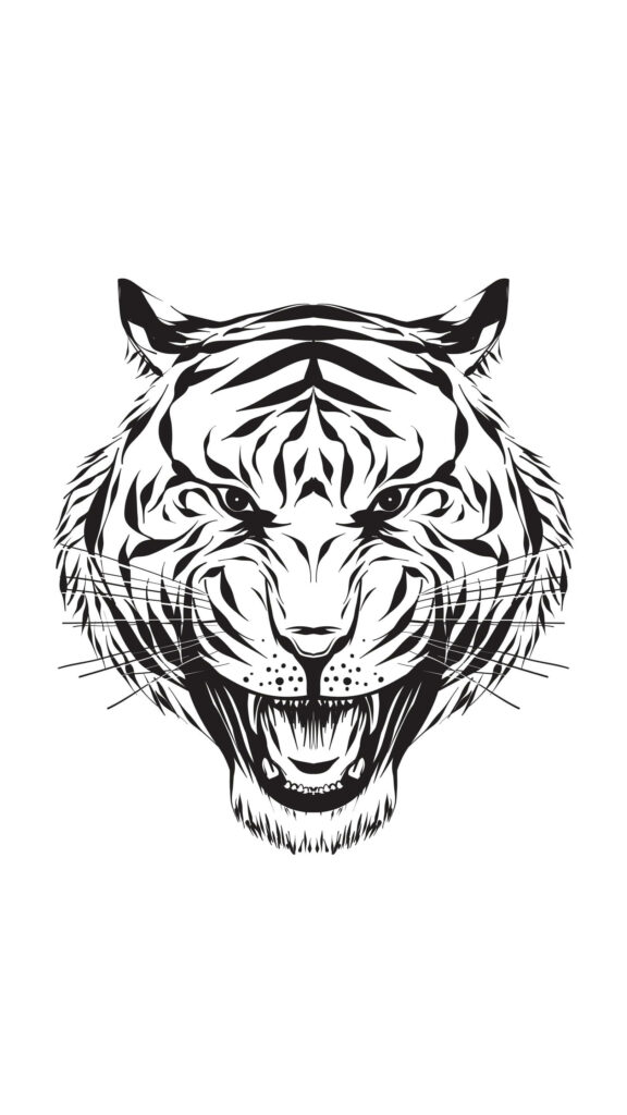 HD Majestic Tiger Head Tattoo Wallpaper - Bold Black & White Design