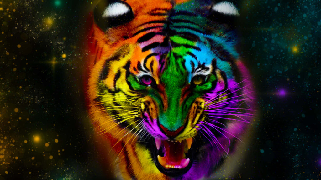 Colorful Tiger Wallpaper: Majestic Design on Dark Starry Background