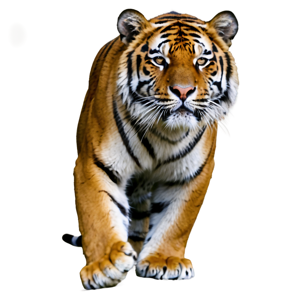 Majestic Tiger Prowling: Vibrant Stripes on Soft Brown Background Wallpaper