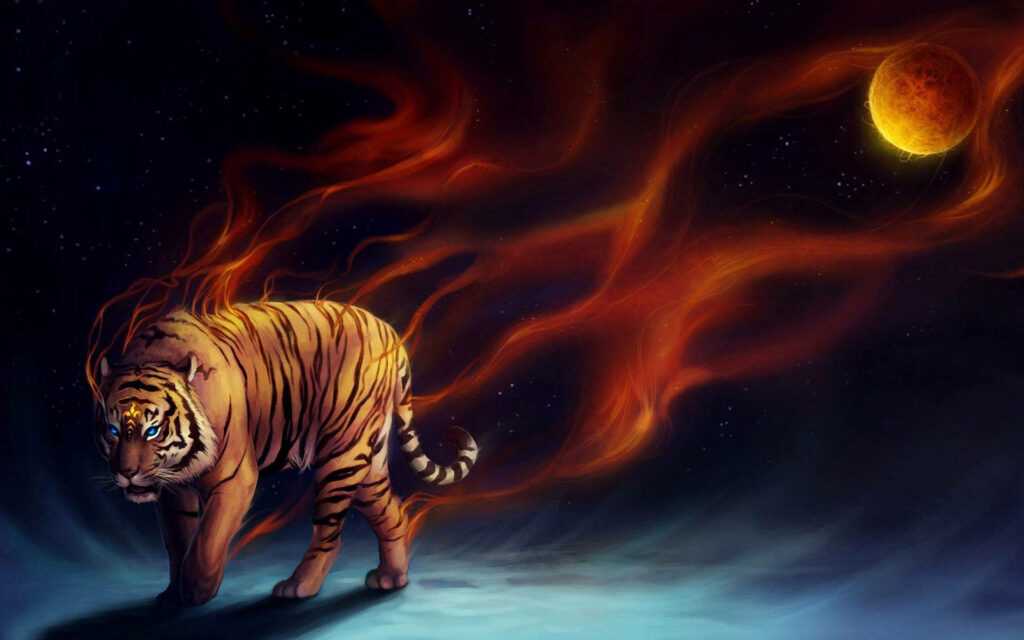 Majestic Tiger Under Starlit Sky - Captivating Wallpaper Background