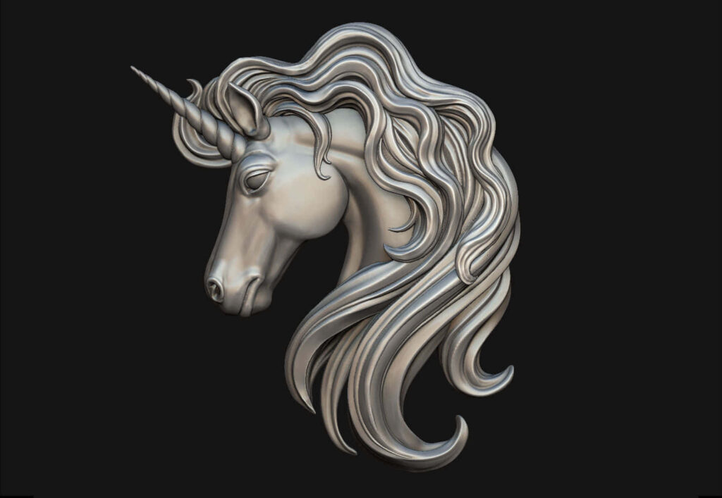 3D Unicorn Head Wallpaper: Majestic Design on Dark Background