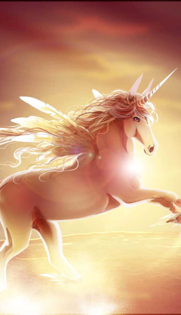Majestic Unicorn Under Glowing Sky - Ethereal 3D Rendering Wallpaper