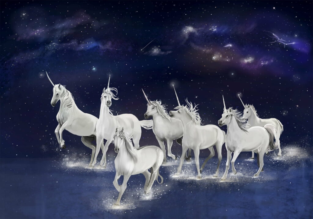 Majestic Run: A Mesmerizing HD Wallpaper of a White Unicorn Gracefully Galloping through Luminous Waters