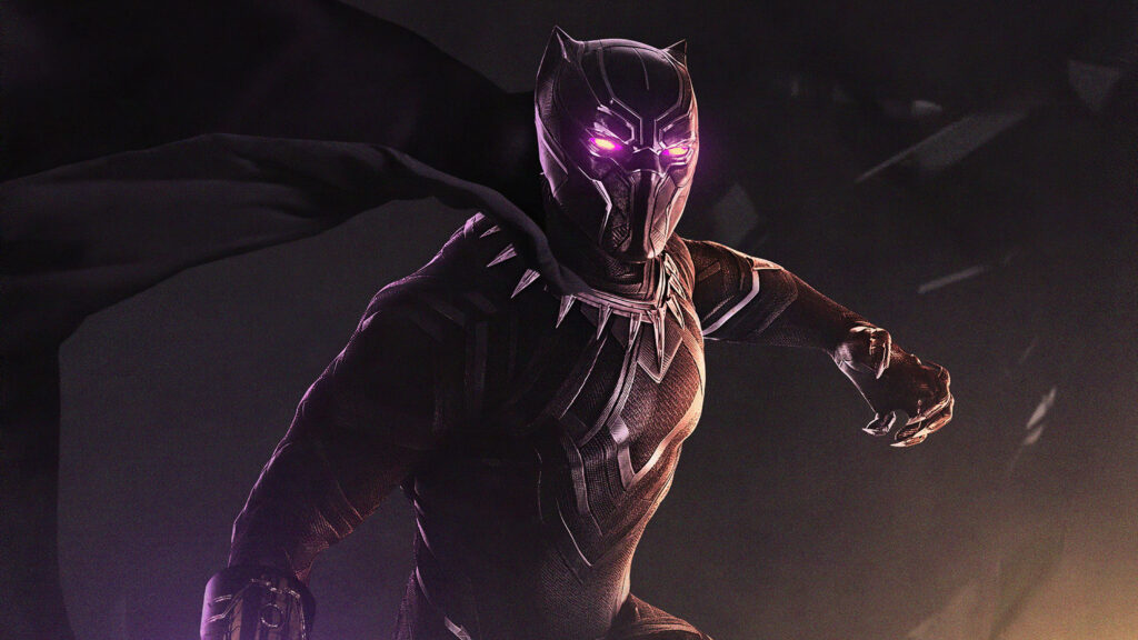 Royalty Rises: The Majestic Visage of Black Panther Unleashed in a Dark Purple Aura Wallpaper