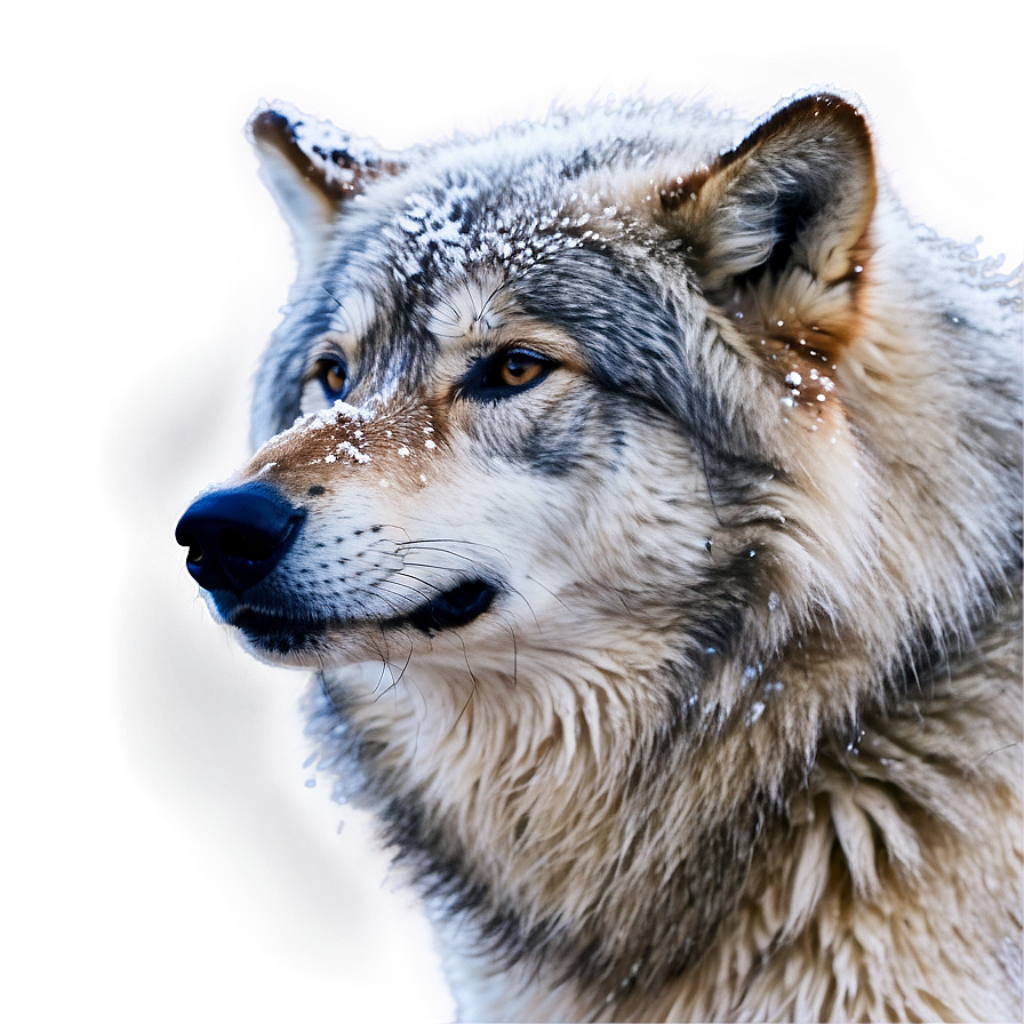 Majestic Winter Wolf in Serene Snowfall Wallpaper Background