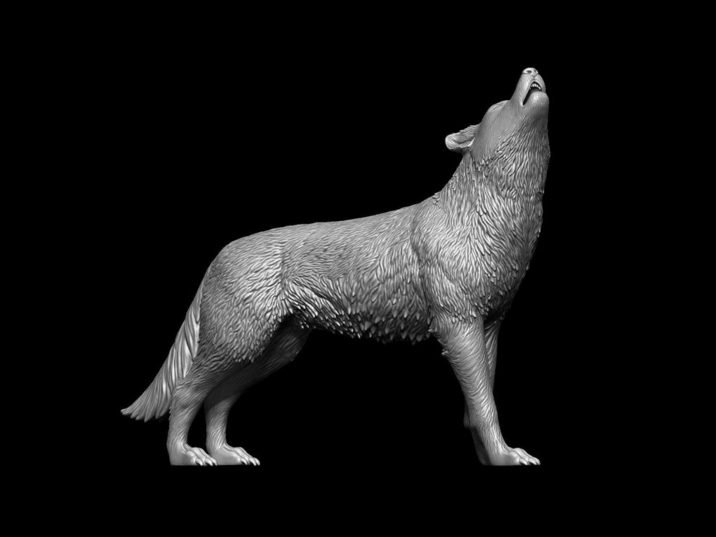 Majestic Howling Wolf 3D Wallpaper - Captivating Black Background