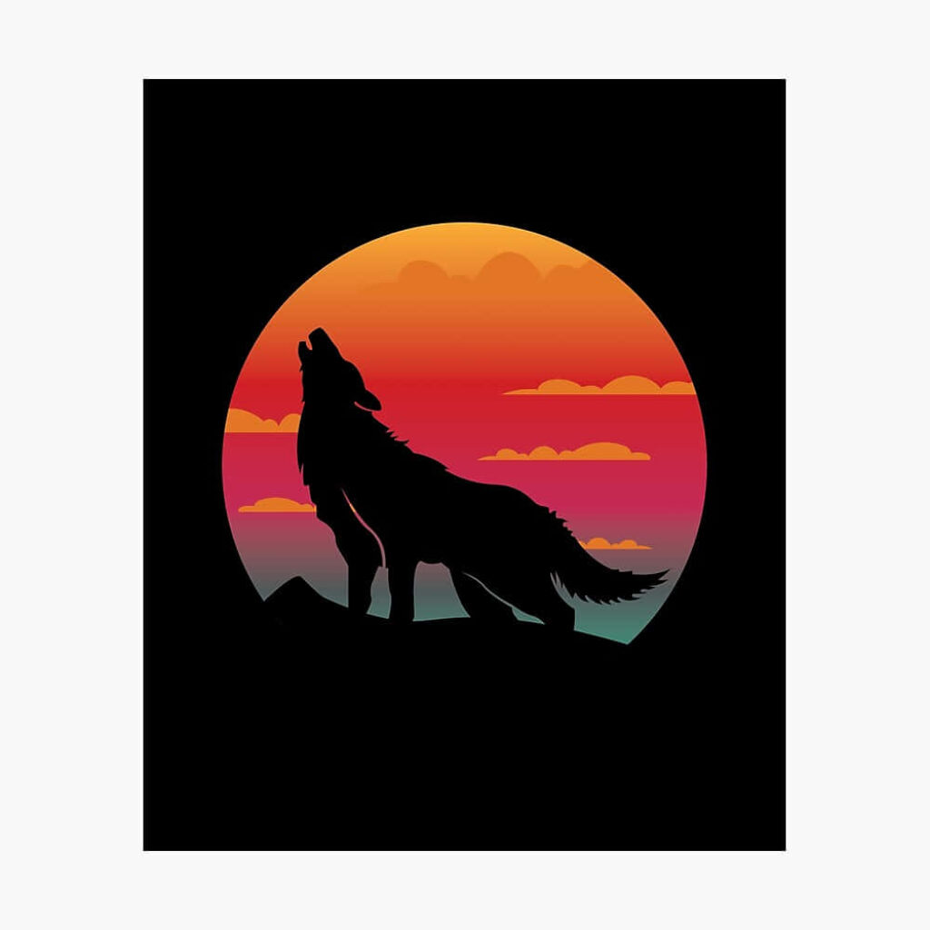 Majestic Wolf Silhouette Howling at Vibrant Sunset Wallpaper