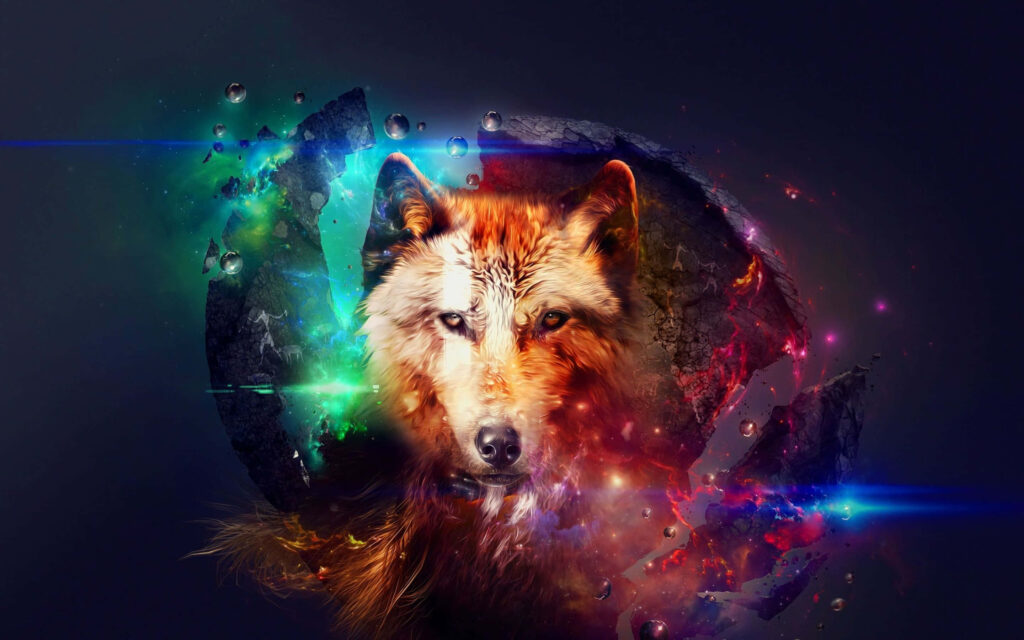 Majestic Wolf Wallpaper: Cosmic Landscape & Mystical Vibes
