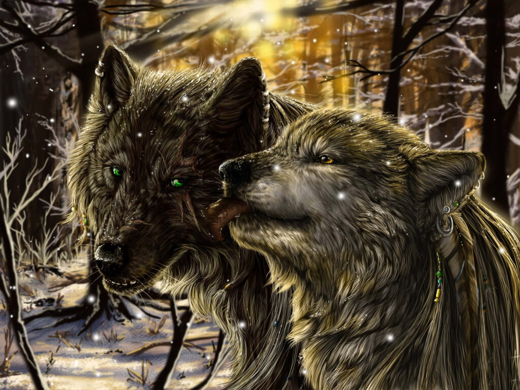Majestic Wolves in Snowy Forest - Captivating Winter Wallpaper