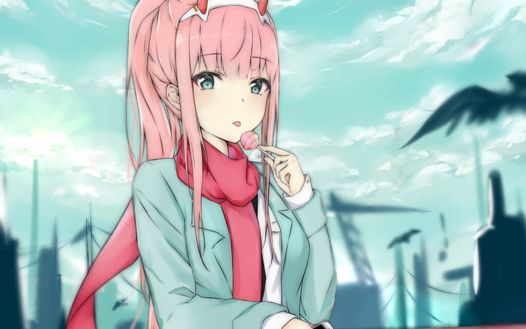 Blossoming Passion: An HD Artwork featuring Zero Two - The Enchanting Protagonist of Darling In The Franxx Wallpaper