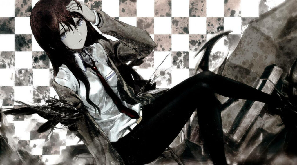Monochrome Motion: Makise in Steins Gate Animated Background Wallpaper