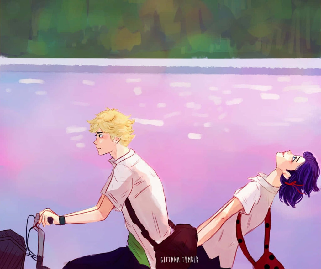 Makoto Konno bike ride with friend pastel landscape youthful adventure The Girl Who Leapt Through Time Wallpaper