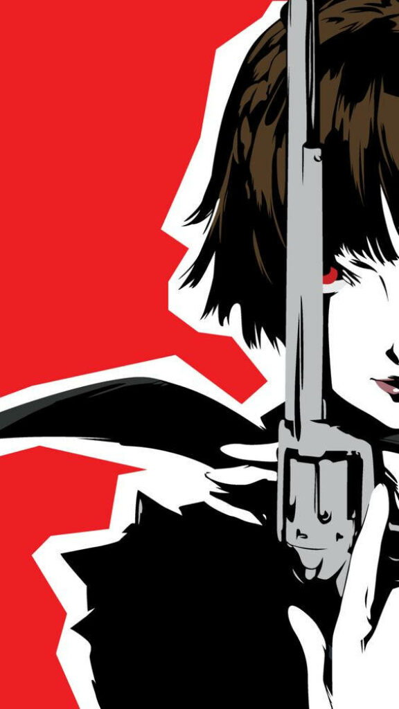 Dynamic Red Makoto Wallpaper - Minimalist Persona 5 Background