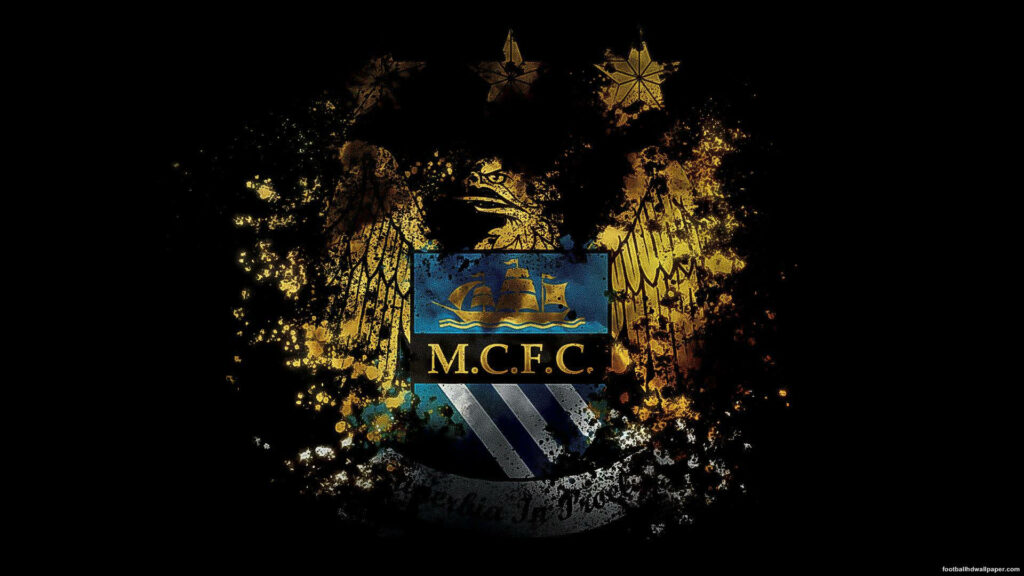 Manchester City FC logo wallpaper black and gold gritty design dark dramatic background