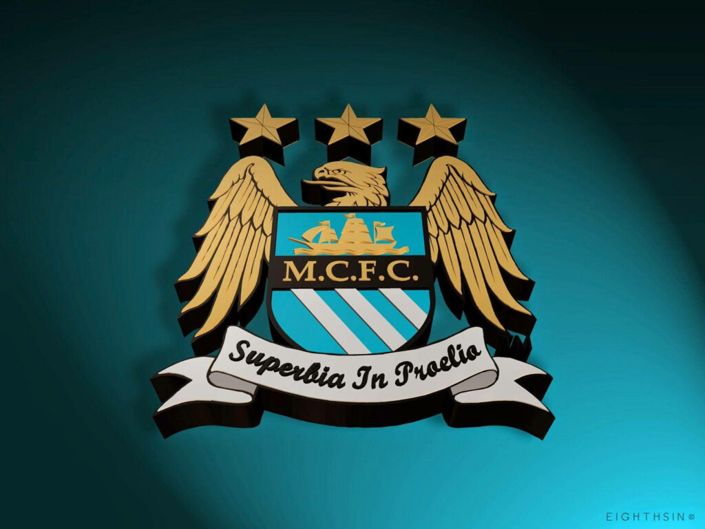 Manchester City FC logo on smooth blue background showcasing club crest and colors wallpaper