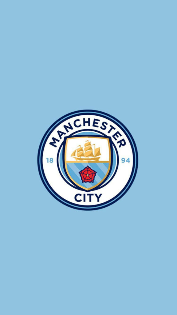 Manchester City logo centered on smooth pastel blue background stylish football fan wallpaper