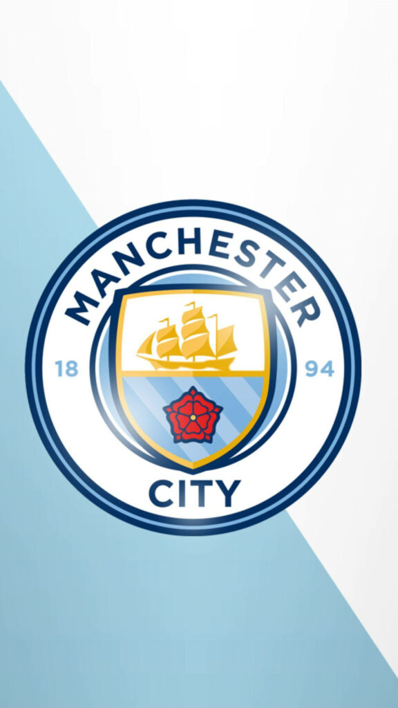 Manchester City logo wallpaper in blue and white on modern clean background for fans