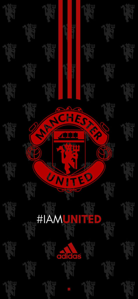 Manchester United and Adidas logos on black background with red accents and IAMUNITED hashtag wallpaper
