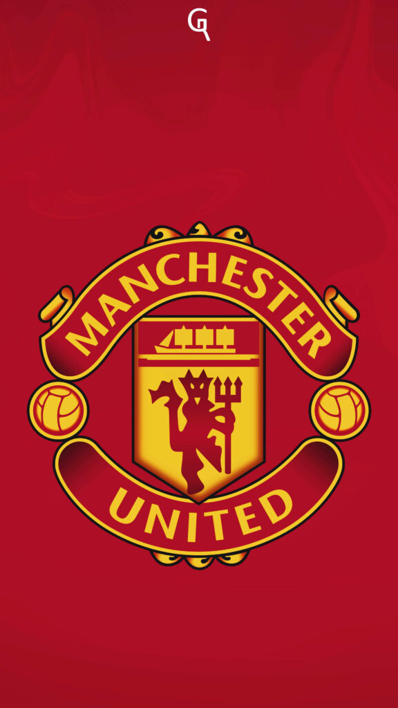 Manchester United devil logo bold red background football club fan mobile wallpaper design