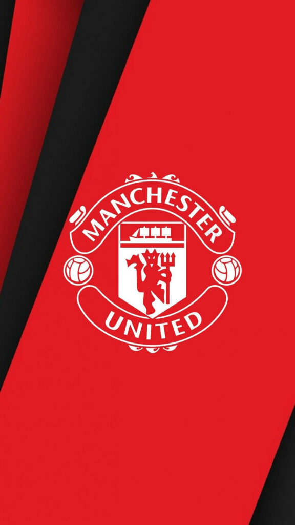 Manchester United logo white on bold red background with black accents football club wallpaper