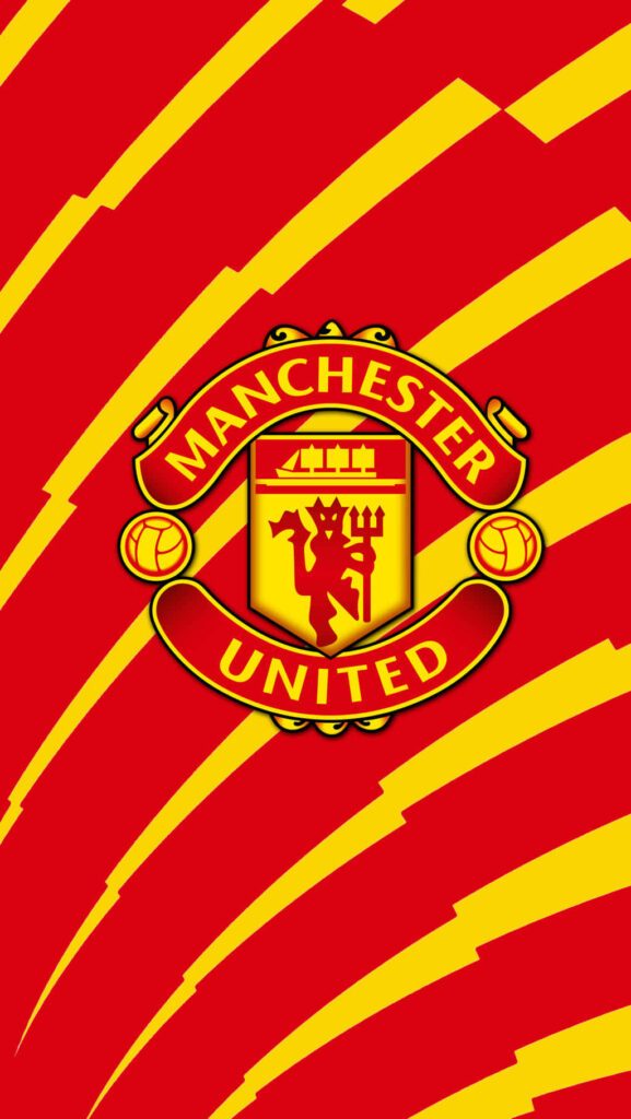 Manchester United logo on vibrant red and yellow striped background iPhone wallpaper fan art