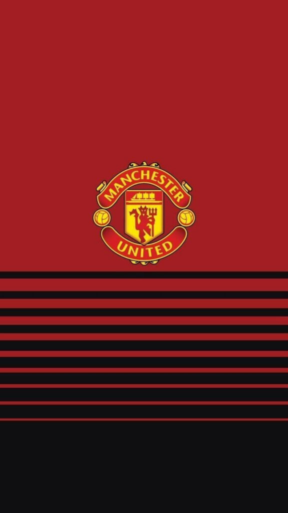 Manchester United logo on bold red background with sleek black lines modern sporty mobile wallpaper