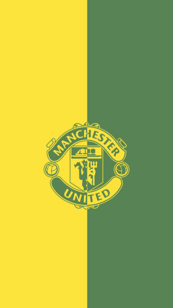 Manchester United logo centered on green and yellow split background stylish iPhone wallpaper